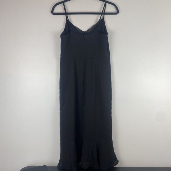 Banana Republic Women's Flouncy Midi Dress Size 2 Black Ruffle Slip V Neck - Picture 5 of 11